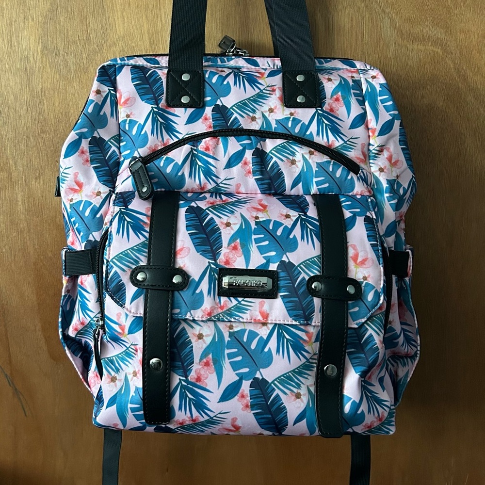 Tropical Print Laptop and Tablet Backpack with Gray Interior
